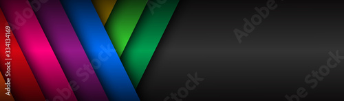 Modern bright colored vector header. Vibrant overlap stripes with blank space for your logo. Pink, green, violet, blue and red oblique lines