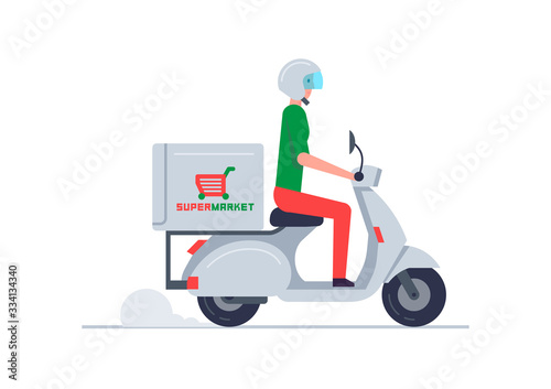 Courier Delivering Food on scooter. Food delivery service. concept flat design