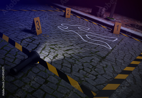 3D render of crime scene with silhouette photo
