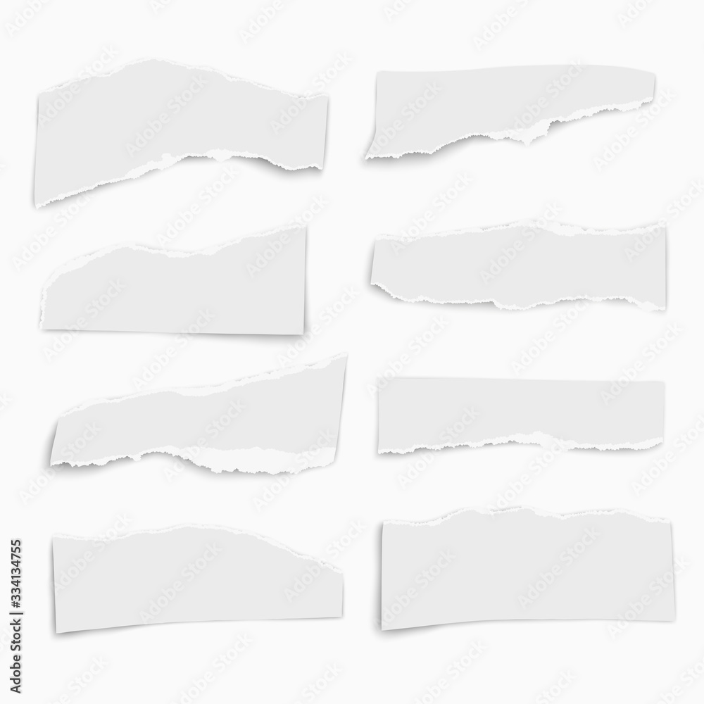 Set of paper different tears scraps wisps isolated on white background.Vector illustration. Set of paper different tears scraps wisps isolated on white background.Vector illustration.