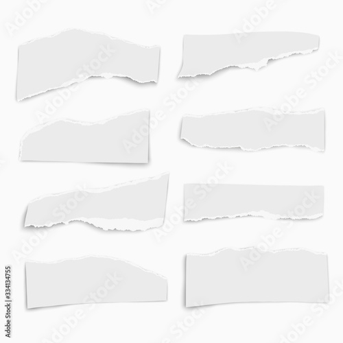 Set of paper different tears scraps wisps isolated on white background.Vector illustration.