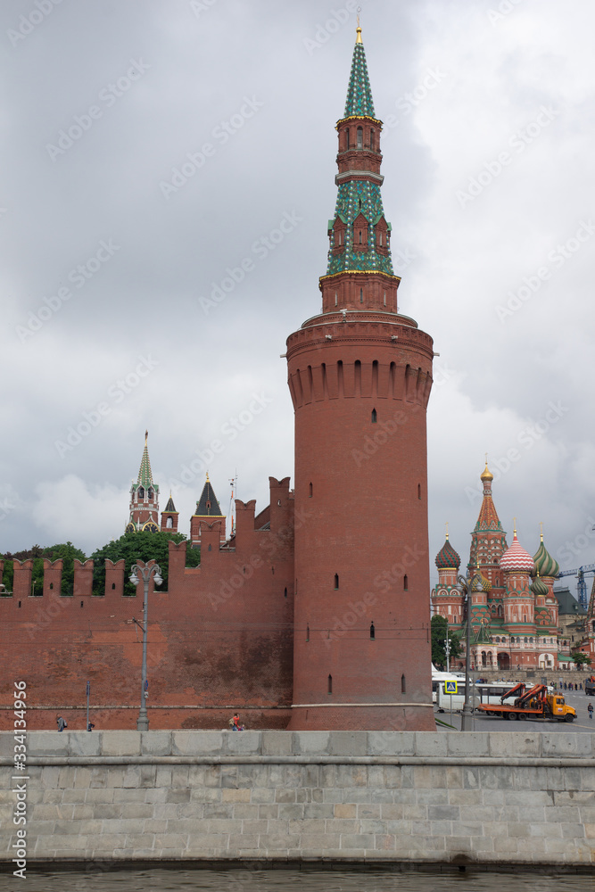 View of the Kremlin wall Tower from the Moscow river