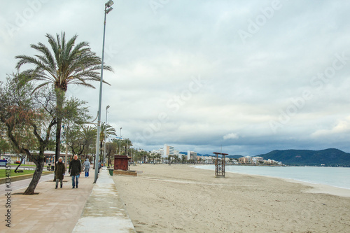 promenade during a cloudy spring day in Cala Millor, Mallorca, Spain