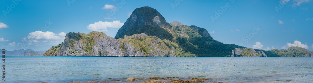 Panorama view of Cadlao island located in El Nido bay. Wonderful unique nature of Palawan, Philippines