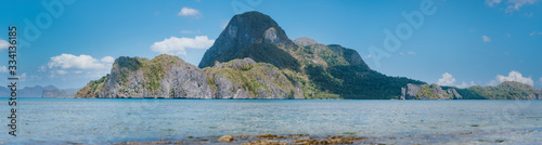 Panorama view of Cadlao island located in El Nido bay. Wonderful unique nature of Palawan, Philippines