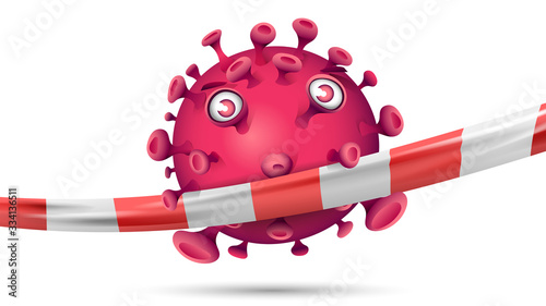 Violett roter Virus hinter rot-weissem Absperrband 3D Look