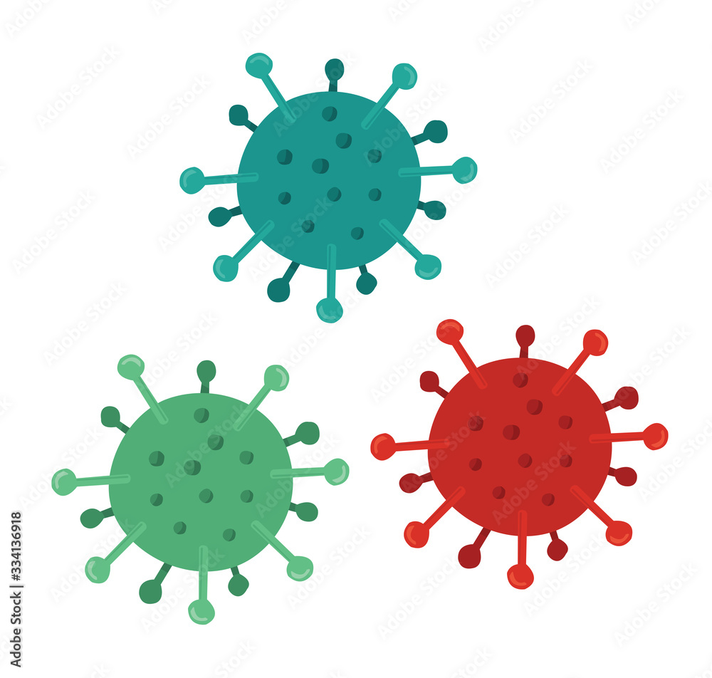 Hand drawn vector of Wuhan corona virus, covid-19. Three color viruses. Hand drawn vector of Wuhan corona virus, covid-19. Three color viruses.
