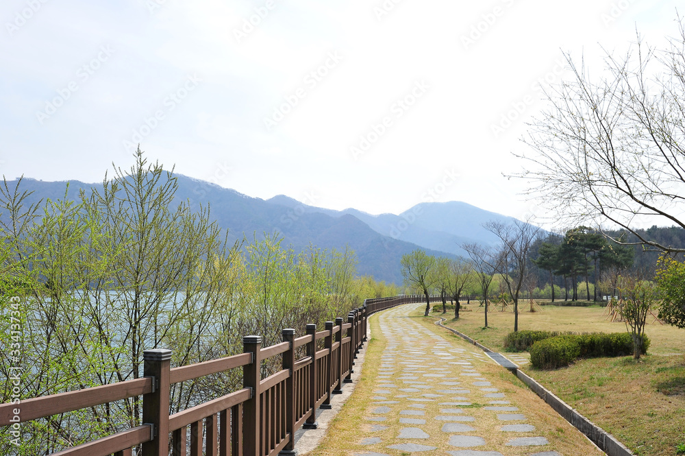 Lakeside promenade in Gui-myeon, Wanju-gun, South Korea. Lakeside promenade in Gui-myeon, Wanju-gun, South Korea.