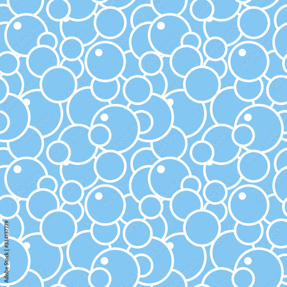 Abstract geometric vector seamless pattern. White crossing circles on blue background. Abstract bubble pattern. Vector illustration. Simple design for fabric, wallpaper, scrapbooking