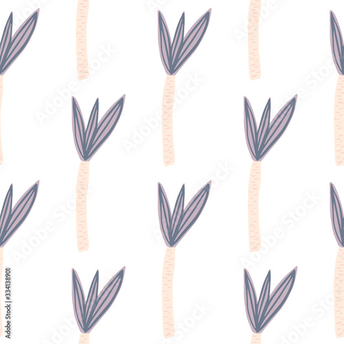 Geometric coconut palm tree wallpaper. Cute tropical palm tree seamless pattern on white background.