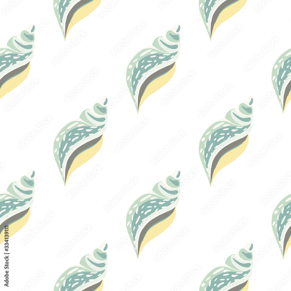 Geometric sea shell vector illustration. Doodle seashells seamless pattern on white background.