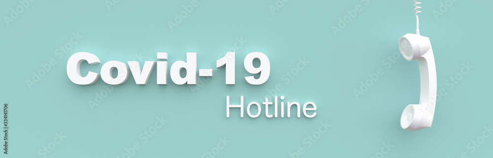 Hotline Landline telephone in front of a color wall background. Corona Covid-19 Virus concept - 3D Rendering. Hotline Landline telephone in front of a color wall background. Corona Covid-19 Virus concept - 3D Rendering.