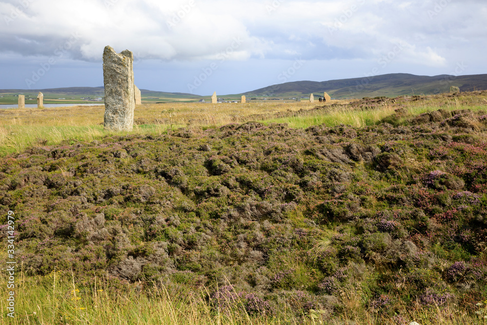 Brodgar - Orkney (Scotland), UK - August 06, 2018: Ring of standing stones at Brodgar, Orkney, Scotland, Highlands, United Kingdom