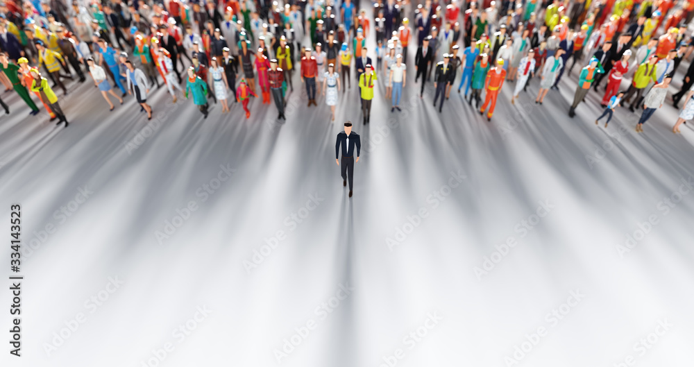 Businessman leader leading a large group of people. - obrazy, fototapety, plakaty 
