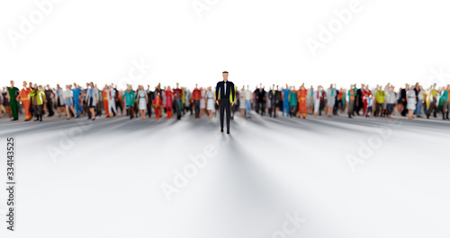 Businessman leader leading a large group of people.