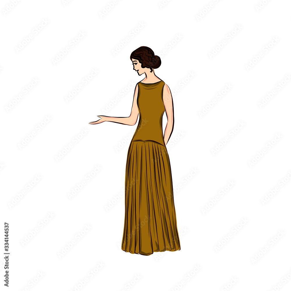 Fototapeta premium Woman in long yellow dress.