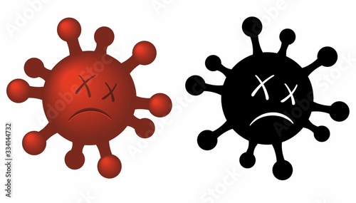 Coronavirus beaten dead defeated germ microbe cell vector cartoon