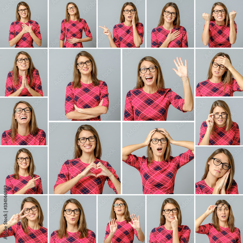 Set of beautiful girl with different facial expressions Set of beautiful girl with different facial expressions