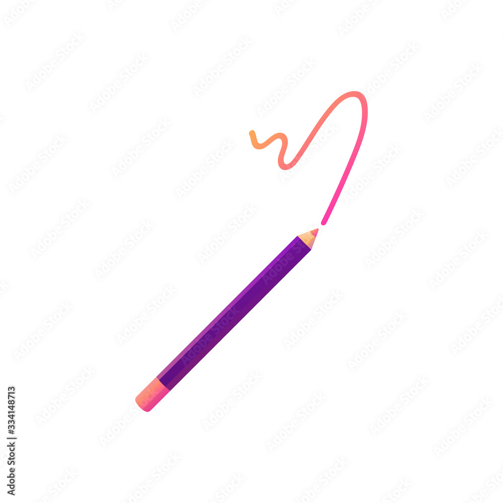 Single eyeliner with swatch, isolated on white background. Personal care, makeup. Fashionable cosmetic product in gradient color. Simple element template. Pencil for eyes. Trendy vector illustration Single eyeliner with swatch, isolated on white background. Personal care, makeup. Fashionable cosmetic product in gradient color. Simple element template. Pencil for eyes. Trendy vector illustration