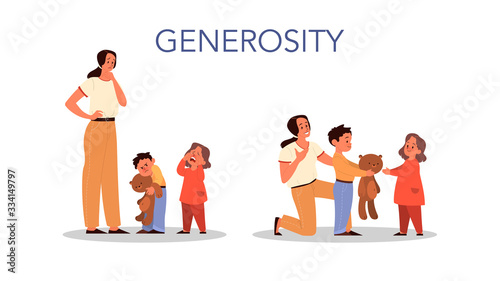 Parenthood and child rearing concept set. Influence on child, family