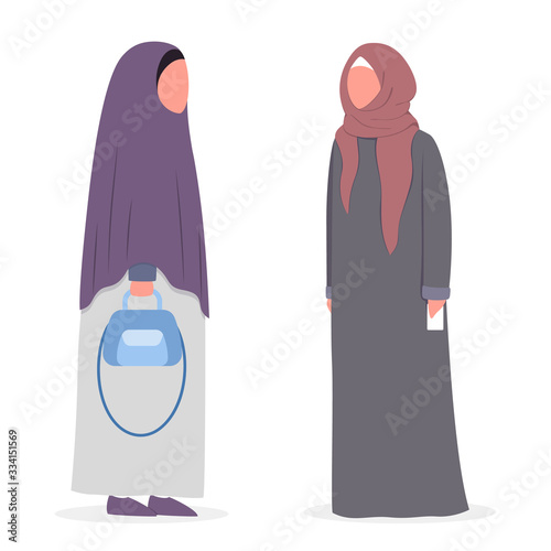 Muslim woman talk to each other. Arabian business woman