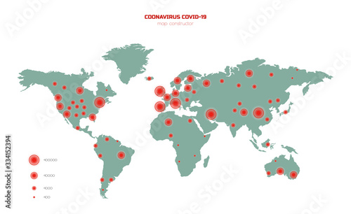 Coronavirus world map constructor. Covid 19 global infographic. Isolated viral poster