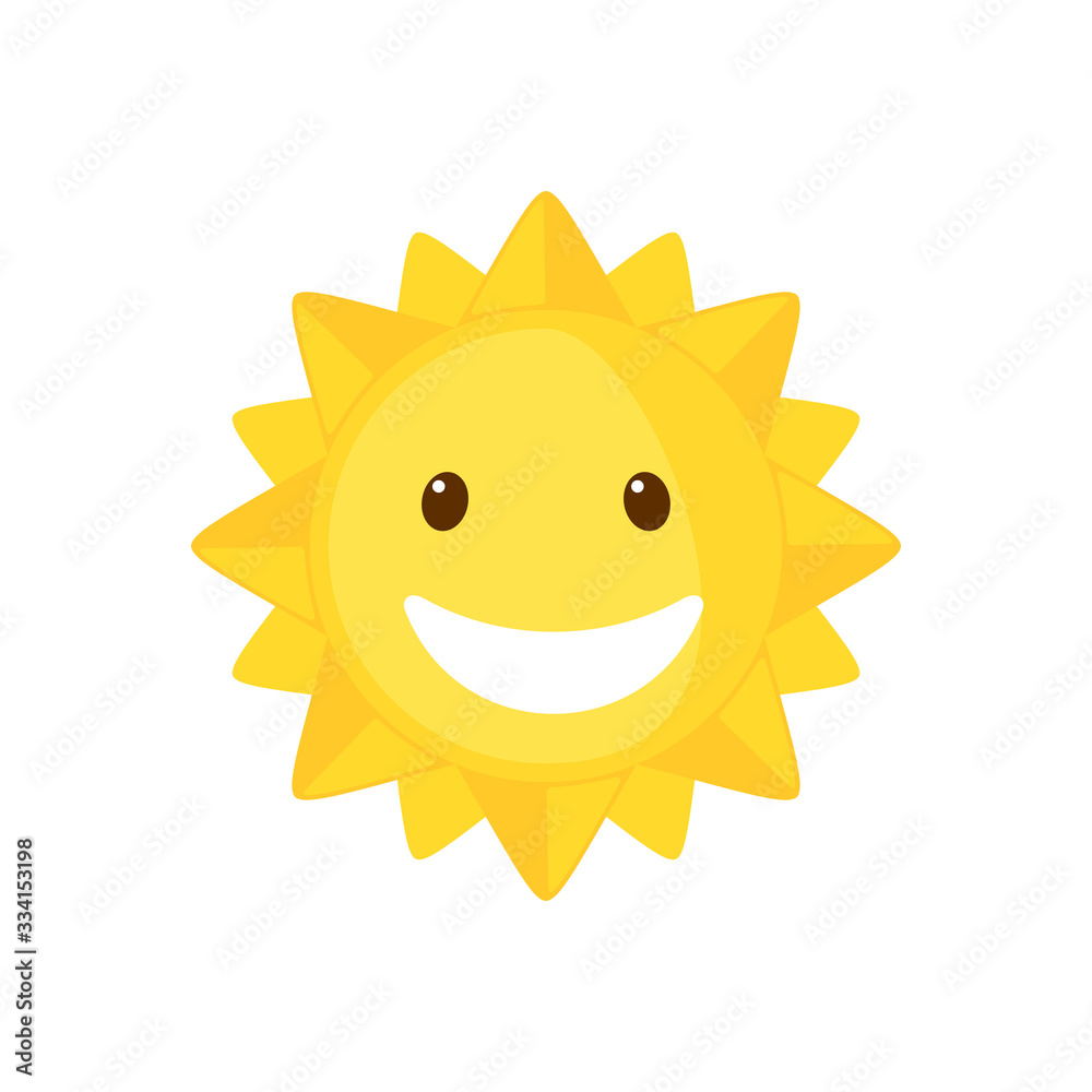 Funny Sun icon in flat style isolated on white background.