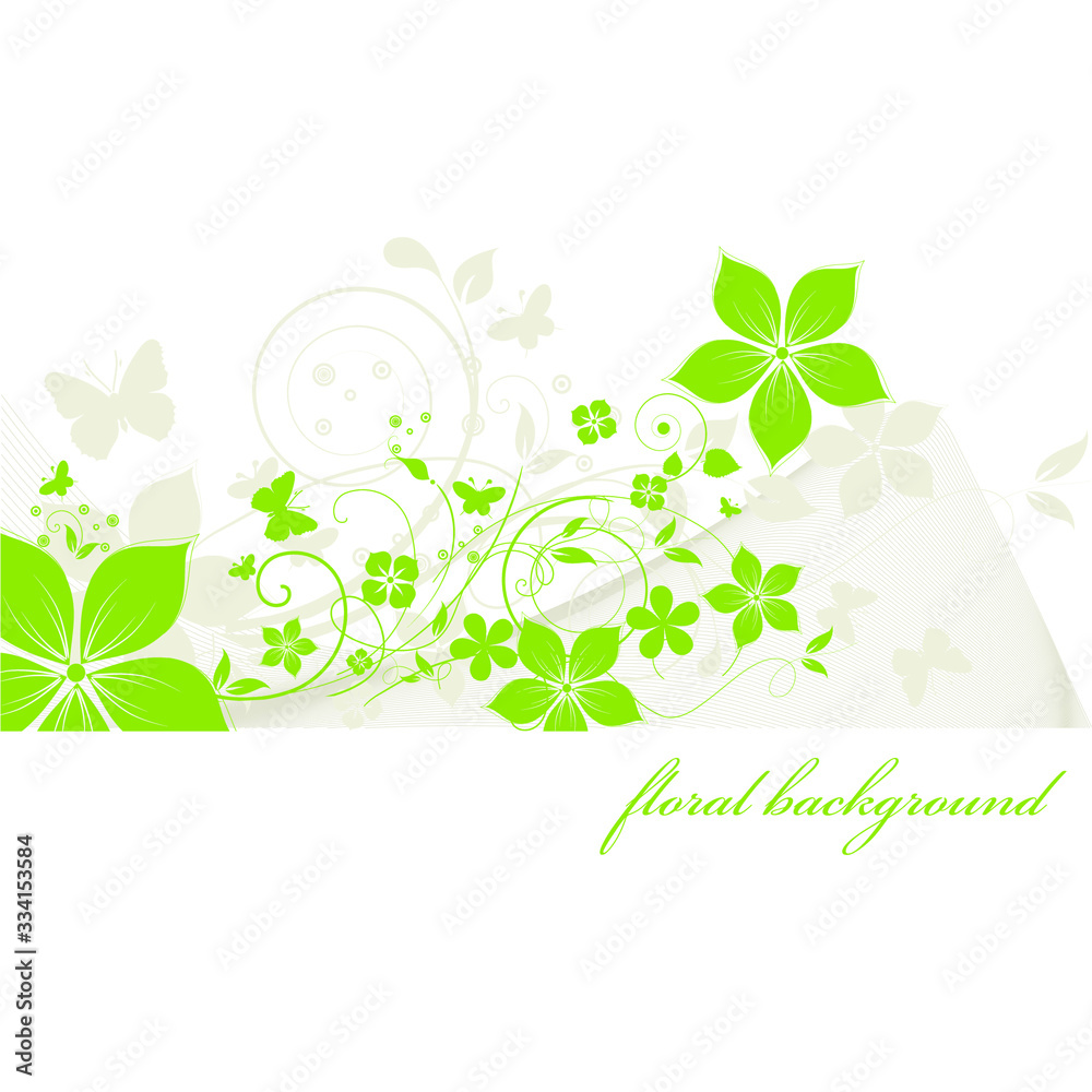 green floral background with leaves and flowers