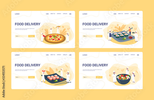 Food delivery web banner or landing page idea. Restaurant chef