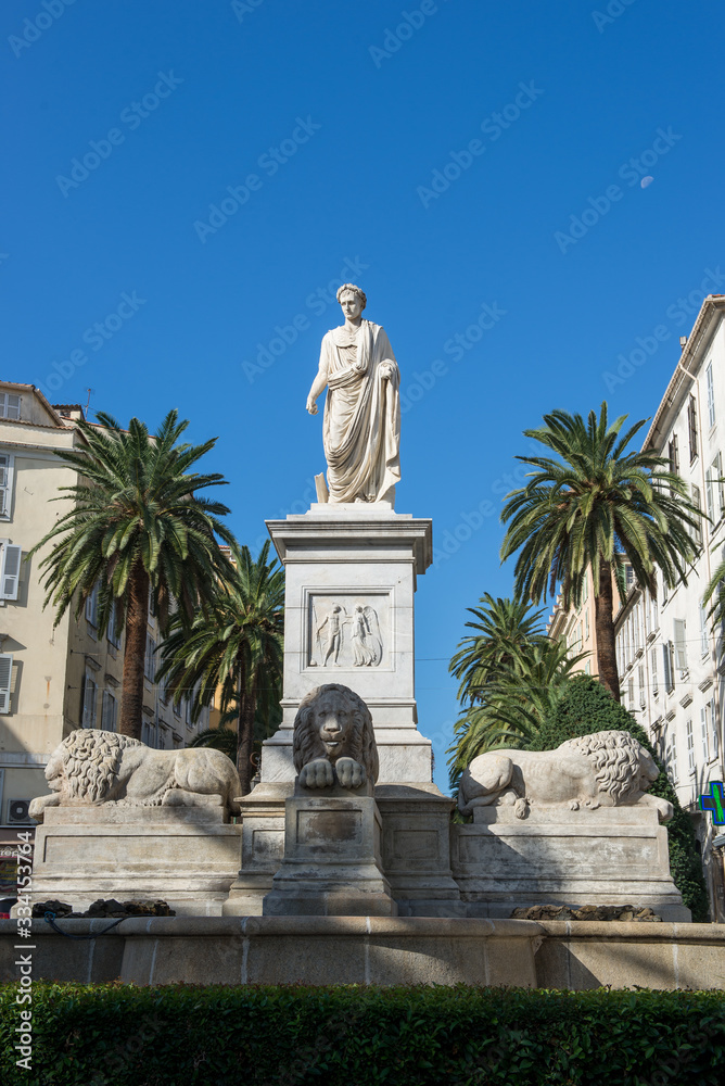 Ajaccio, Corsica / France. 03/10/2015.Napoleon Place Foch four lions Ajaccio