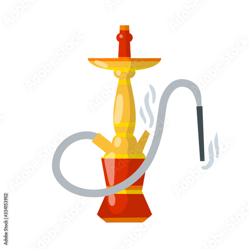 Hookahs. Yellow Flasks. Smoking device. Bad middle Eastern habit. Rest and relaxation. Cartoon flat illustration. Shisha bar element