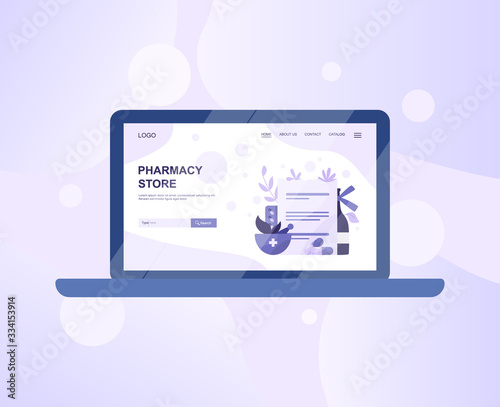 nline pharmacy web banner on computer or laptop.