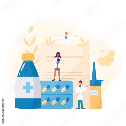 Medication concept. Collection of pharmacy drug in bottle and box.