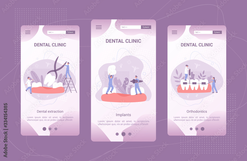 Dental clinic mobile application banner set. Dentistry concept.