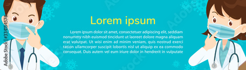 Doctor suggest wear a medical face mask with copy space for banner