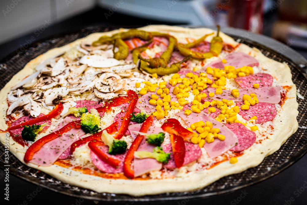 pizza, salami, ciasto, gorąca pizza, salami, ciasto, gorąca