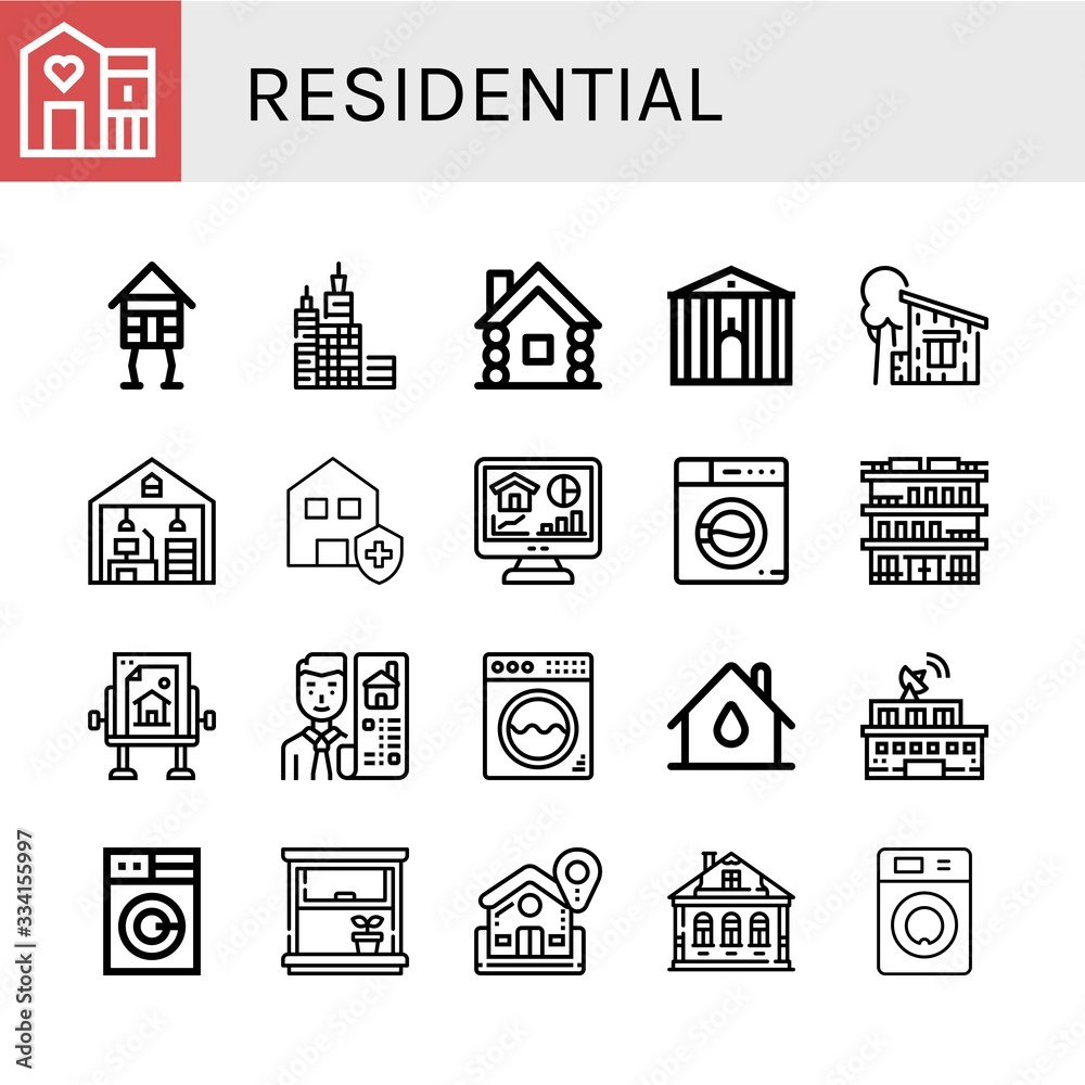 residential simple icons set