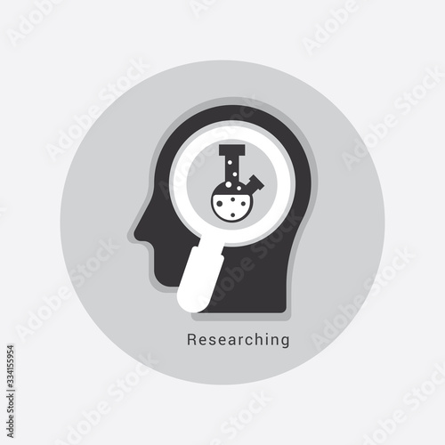 Researching icon concept with human head