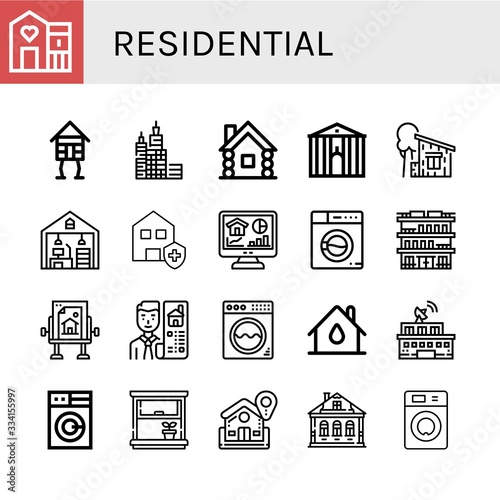 residential simple icons set