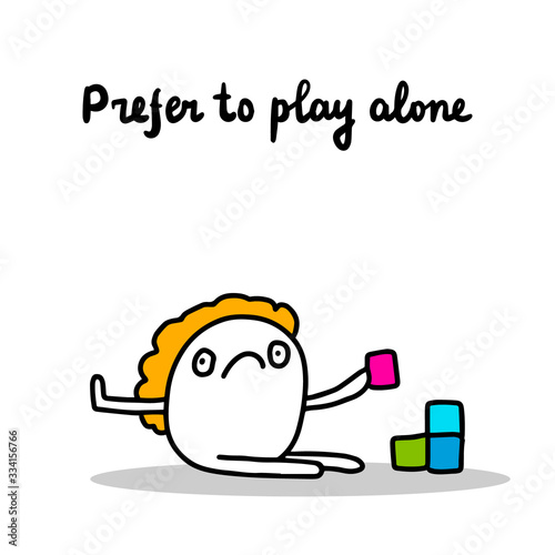 Prefer to play alone hand drawn vector illustration in cartoon comic style man negative autism awareness symptom