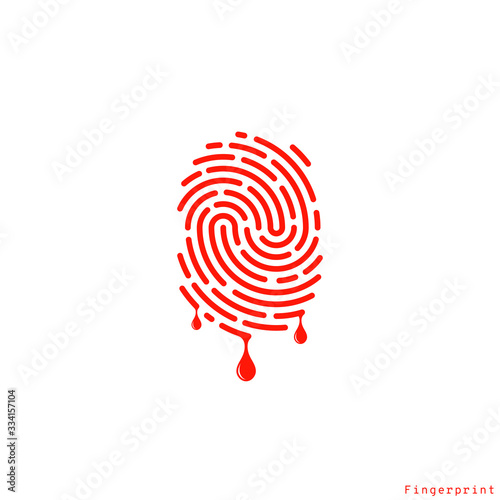 Crime. Logo. Isolated fingerprint with blood on white background