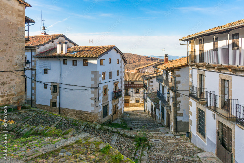 Streets and architectural facades of Candelario (Salamanca, Spain)