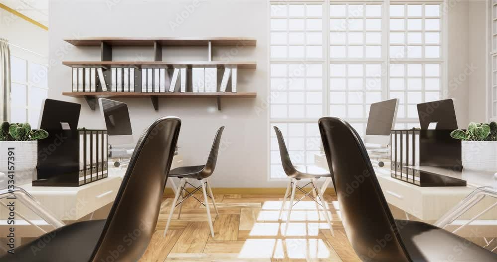 Office business - beautiful big room office room and conference table, modern style. 3D rendering