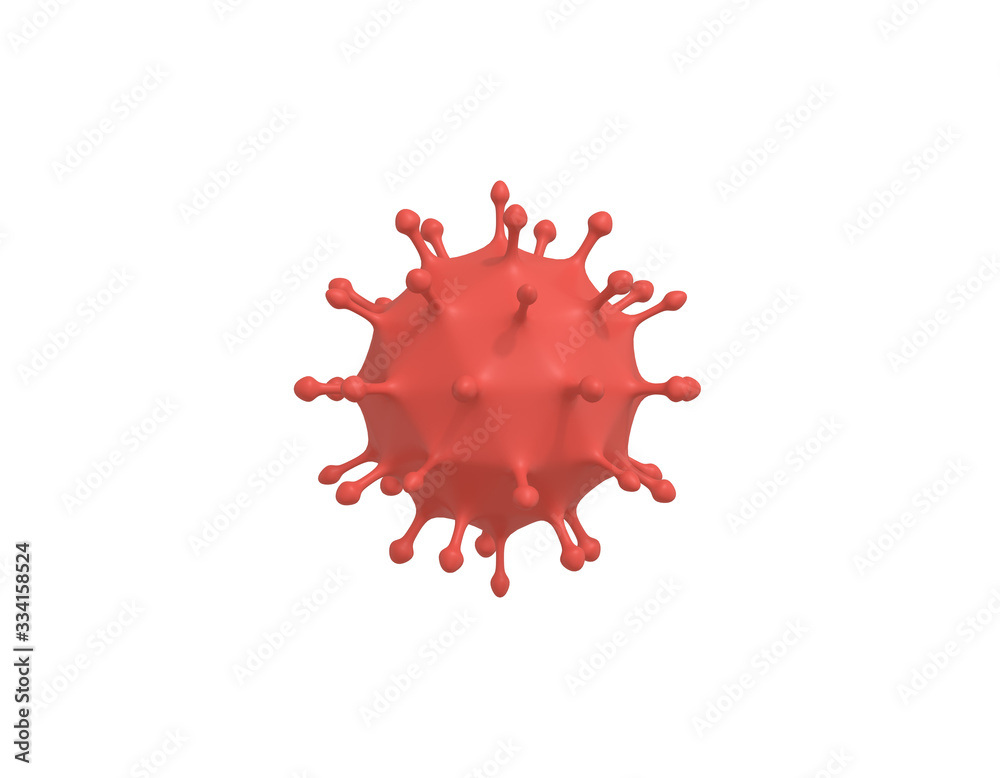3D rendering minimalistic red cartoon virus under the microscope, 2019-nCoV coronavirus infection bacterium on a white background. 3D rendering minimalistic red cartoon virus under the microscope, 2019-nCoV coronavirus infection bacterium on a white background.