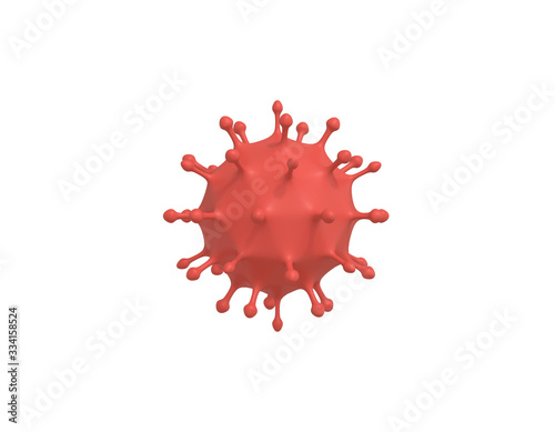 3D rendering minimalistic red cartoon virus under the microscope  2019-nCoV coronavirus infection bacterium on a white background.