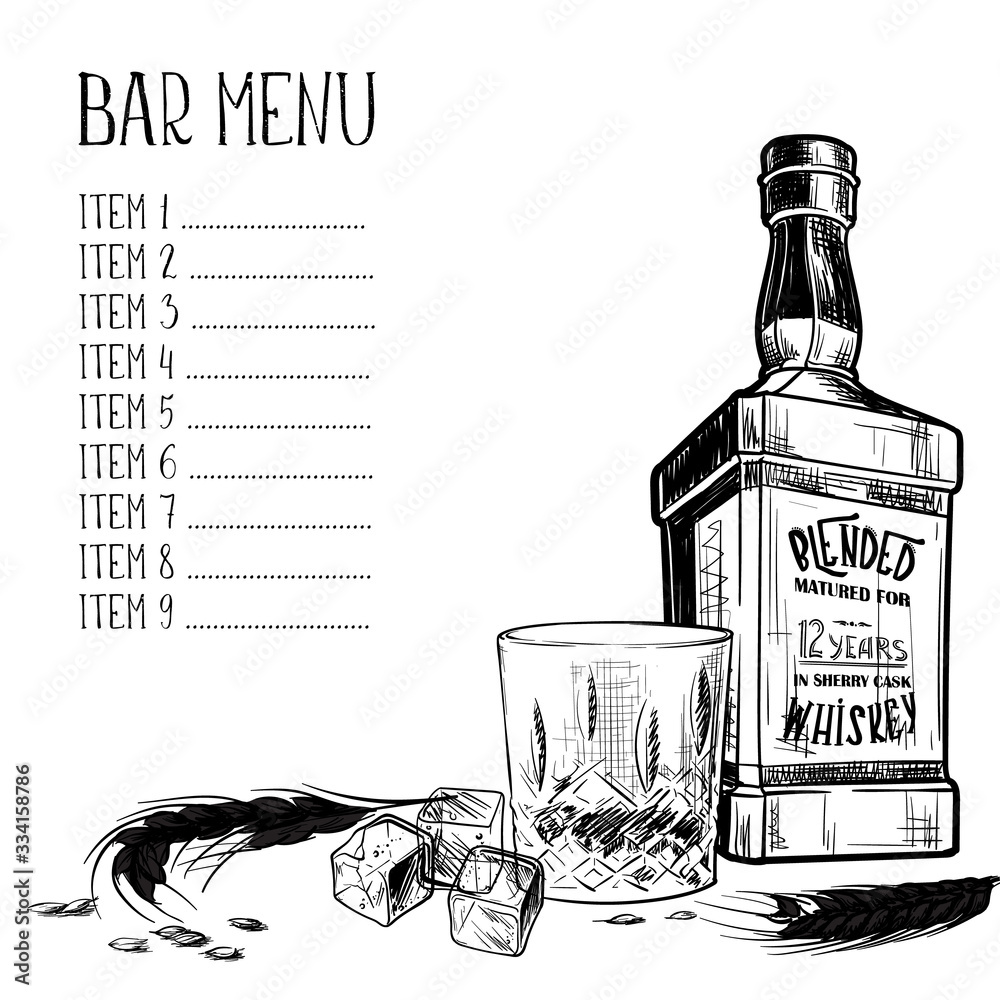 Menu templated for the whisky related businesses. Black and white ...