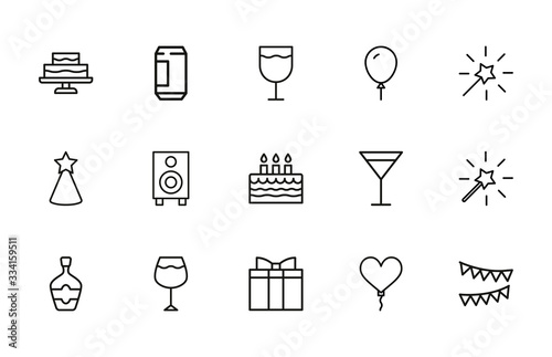 Birthday line icons set.