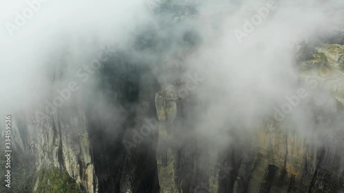 Flight over majestic Preikestolen cliff in Norway