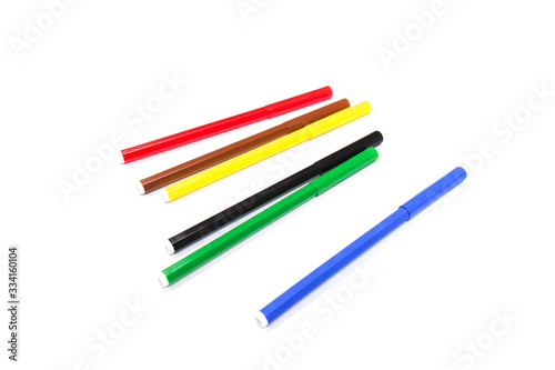 Colorful marker pen set on isolated background with clipping path. Vivid highlighter and blank space for your design or montage.