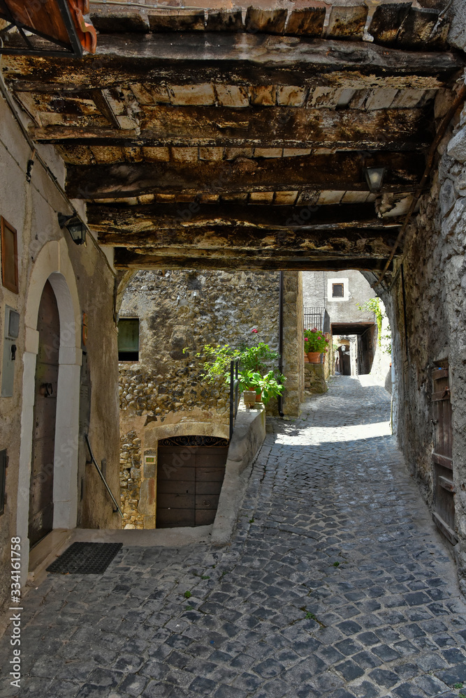 Obraz premium Pacentro, Italy. A narrow street between the old houses of a medieval village